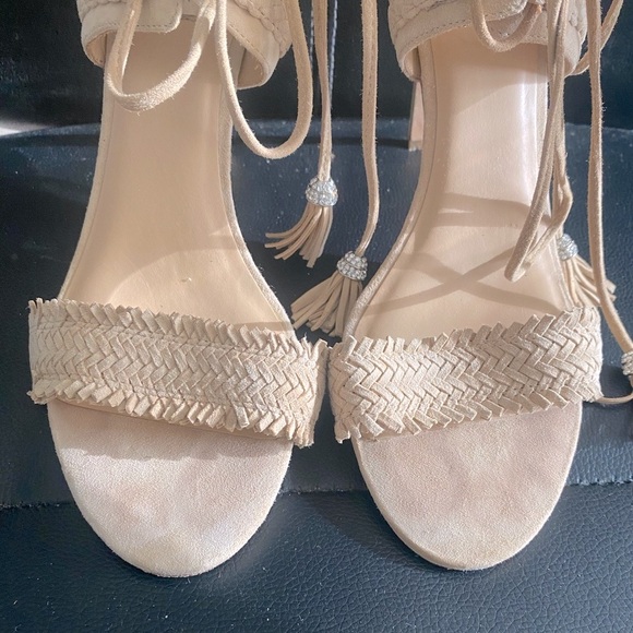 BADGLEY MISCHKA BOMBAY Stiletto Heeled Suede Sandals Nude/Cream Size 10 - Picture 5 of 13